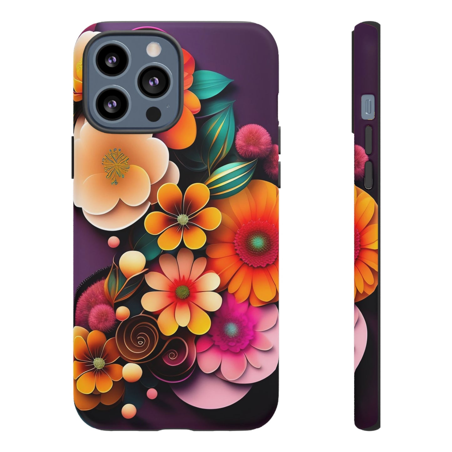 Floral Burst Tough Phone Case — Colorful Retro Flowers Protective Cover