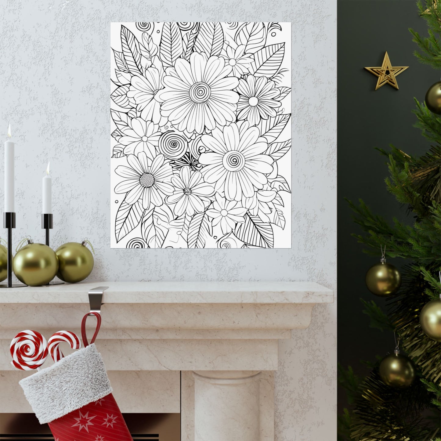 DIY Botanical Doodle Poster — Black & White Floral Coloring Art Print