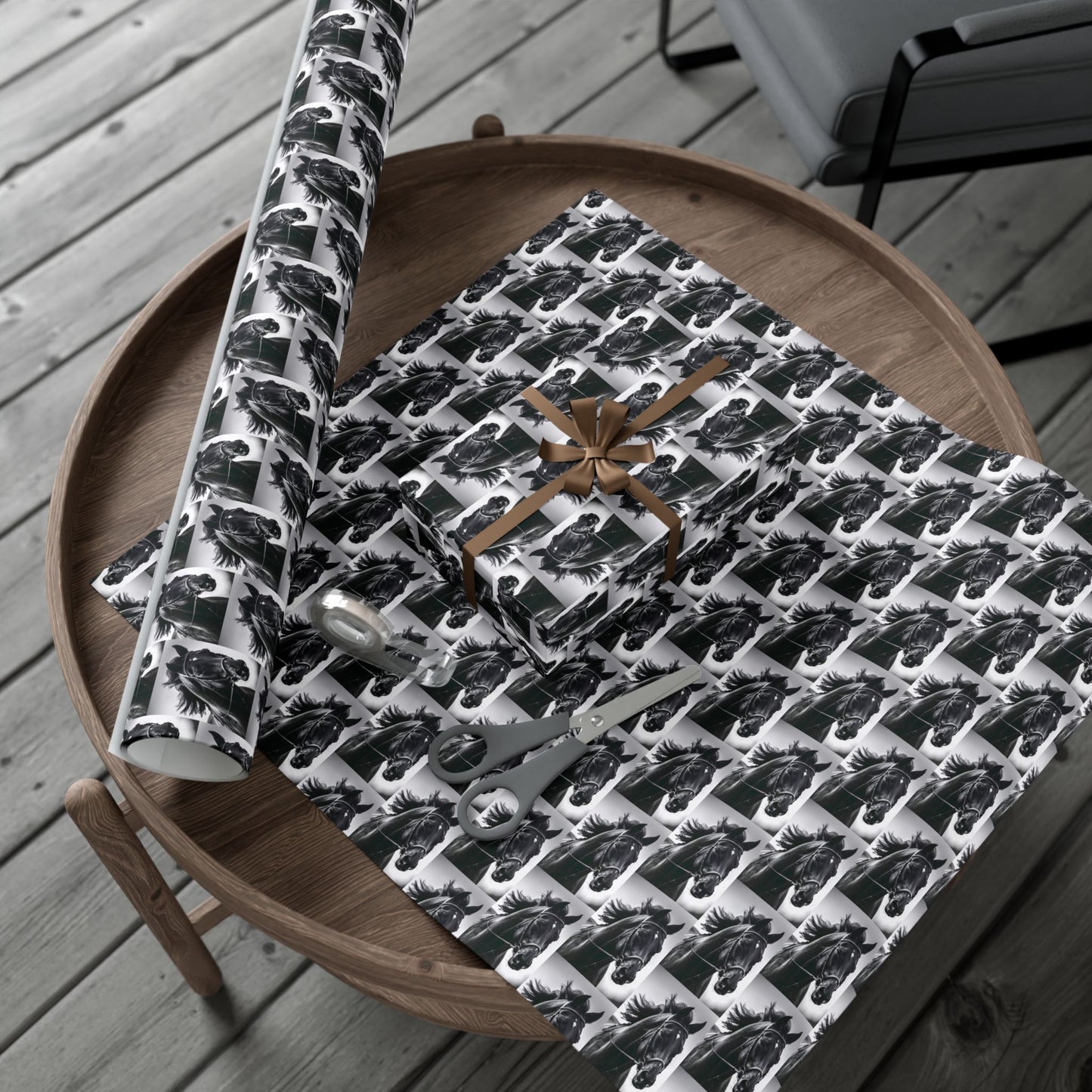 Horse Portrait Gift Wrap Paper - Black & White Equestrian Wrapping Paper for Horse Lovers