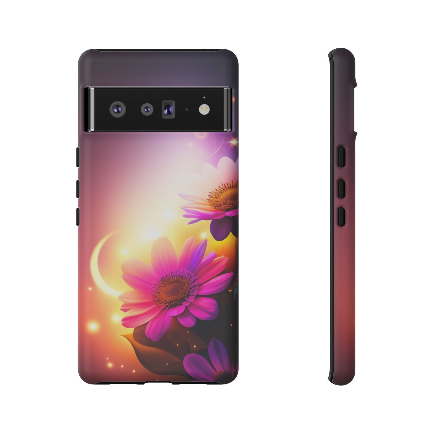 Floral Moonlight Phone Case – Purple Daisy Protective Cover