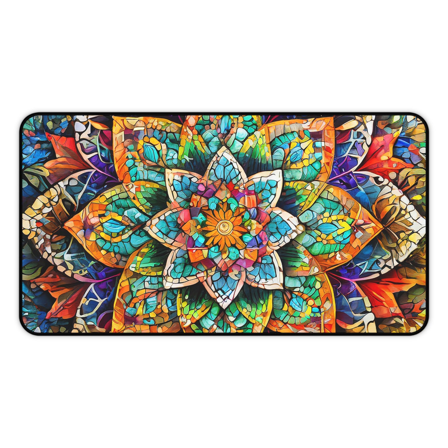 Mandala Stained-Glass Desk Mat — Colorful Boho Mouse Pad for Home Office