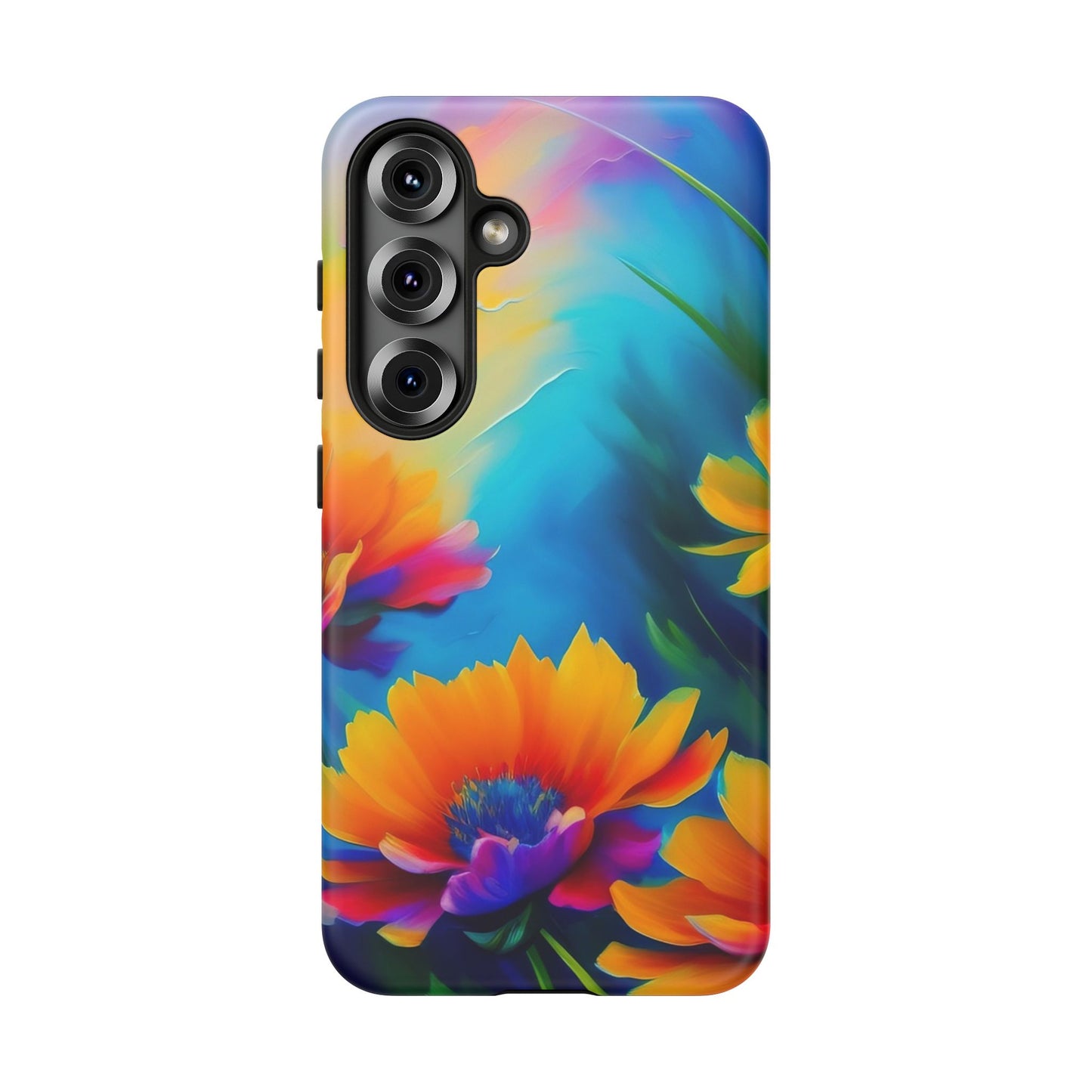 Floral Burst Tough Phone Case — Vibrant Watercolor Flowers Protective Cover