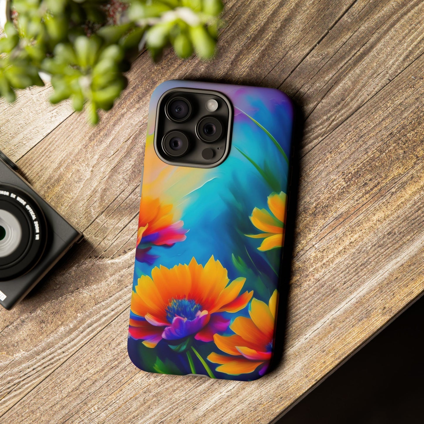 Floral Sunset Tough Phone Case — Vibrant Watercolor Flowers Protective Cover