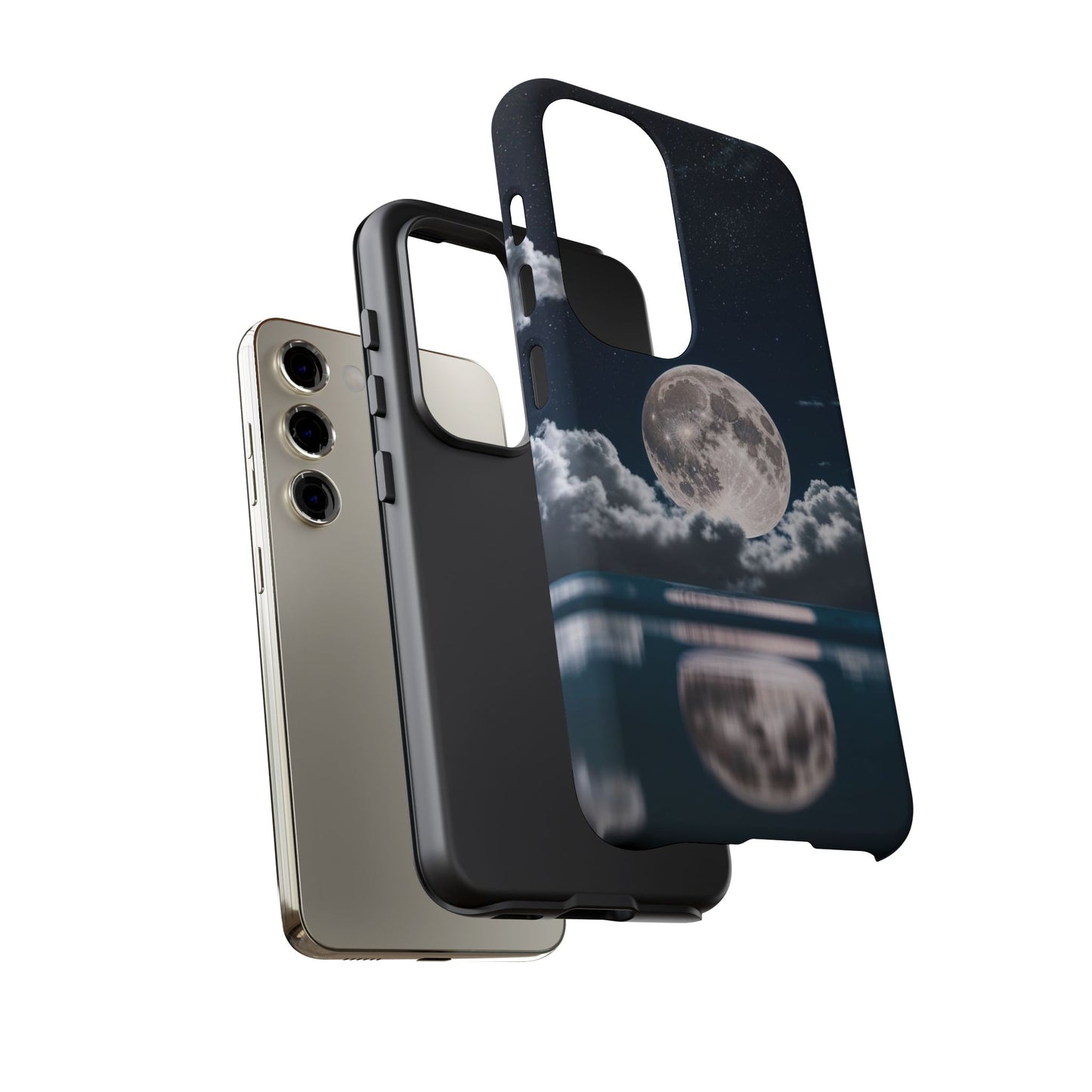 Moonlit Reflection Phone Case — Night Sky Moon & Clouds Tough Case