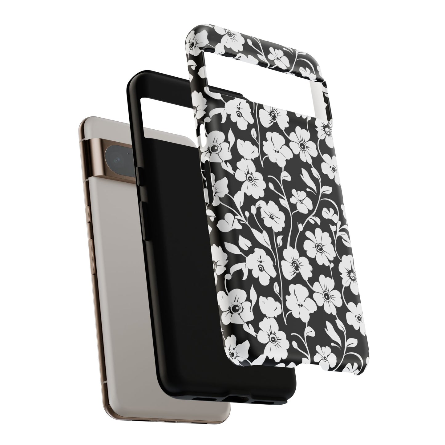 Floral Noir Tough Phone Case — Black & White Flower Protective Cover