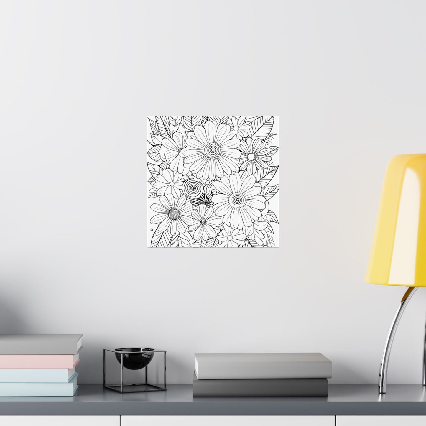 DIY Botanical Doodle Poster — Black & White Floral Coloring Art Print