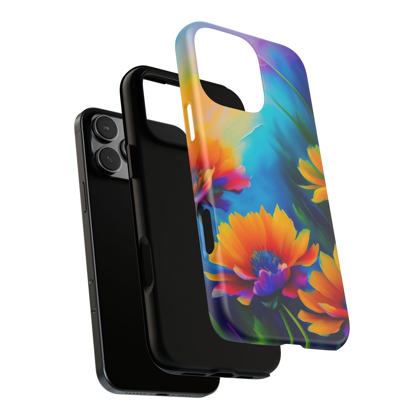Floral Sunset Tough Phone Case — Vibrant Watercolor Flowers Protective Cover