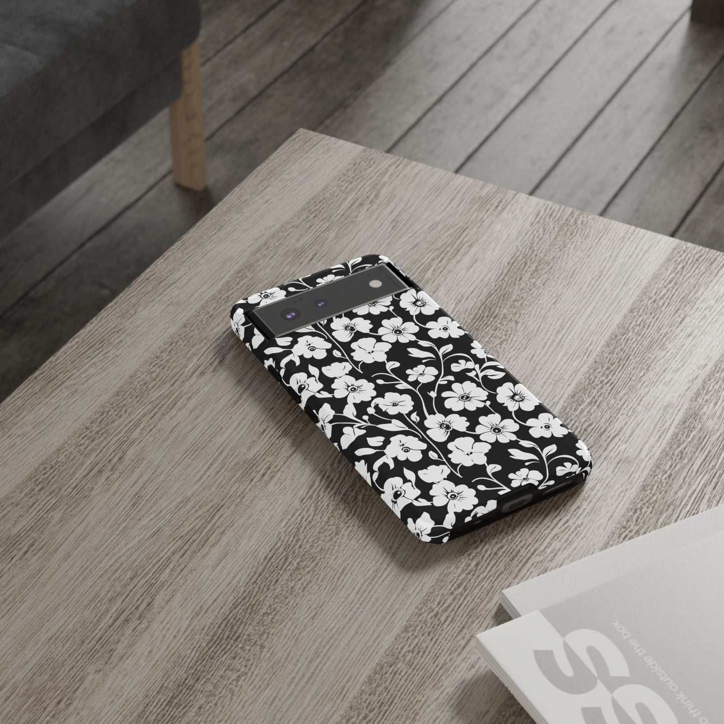 Floral Noir Tough Phone Case — Black & White Flower Protective Cover