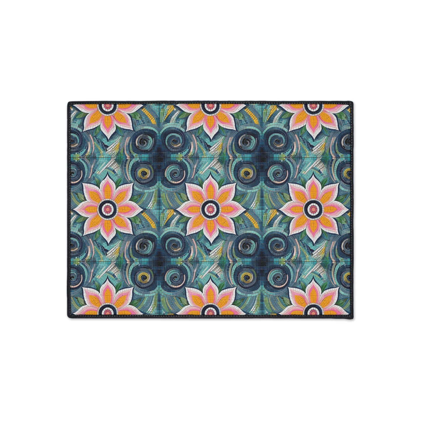 Floral Mosaic Heavy-Duty Floor Mat — Non-Slip Garden Pattern Rug