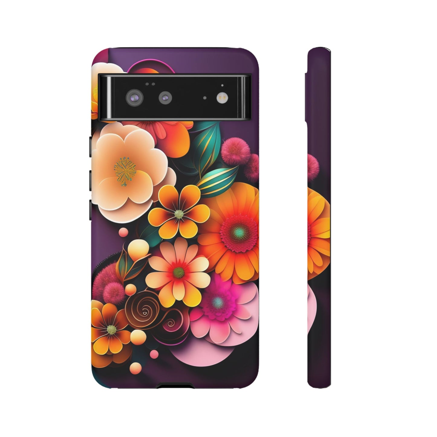 Floral Burst Tough Phone Case — Colorful Retro Flowers Protective Cover