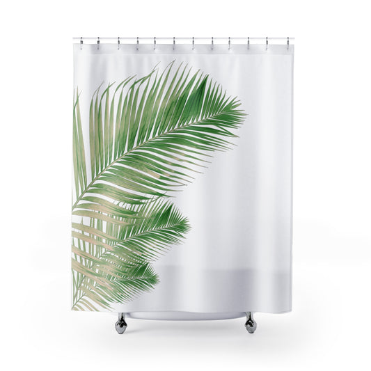 Tropical Palm Leaf Shower Curtain — Minimal Green Botanical Bathroom Decor