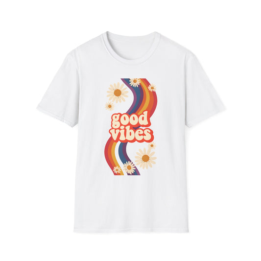 Good Vibes Unisex Softstyle T-Shirt, Retro Sunshine Tee, Positive Energy Shirt, Festival Apparel, Gift for Friends