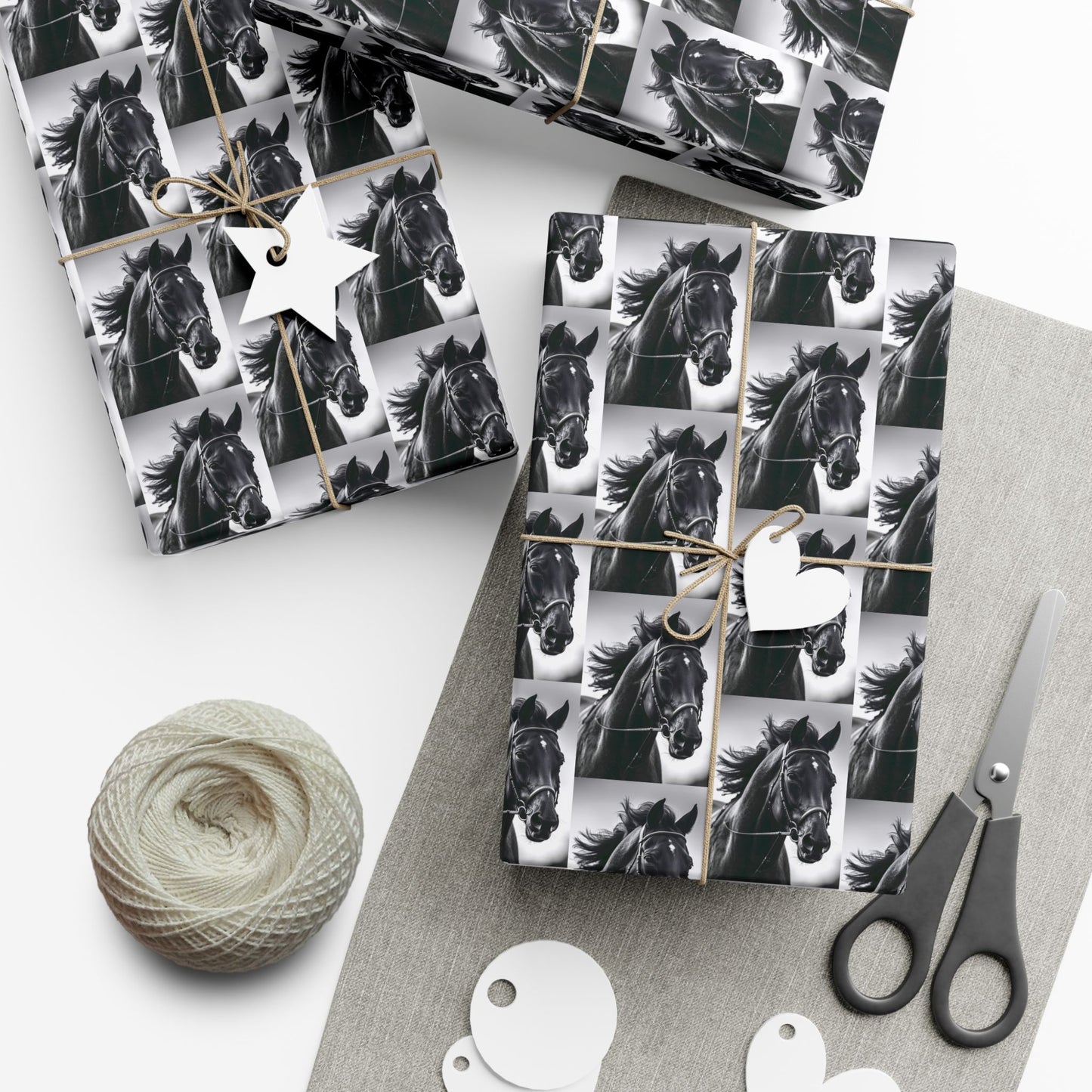 Horse Portrait Gift Wrap Paper - Black & White Equestrian Wrapping Paper for Horse Lovers