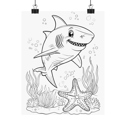 Shark Coloring Poster – Matte Vertical Kids Wall Art