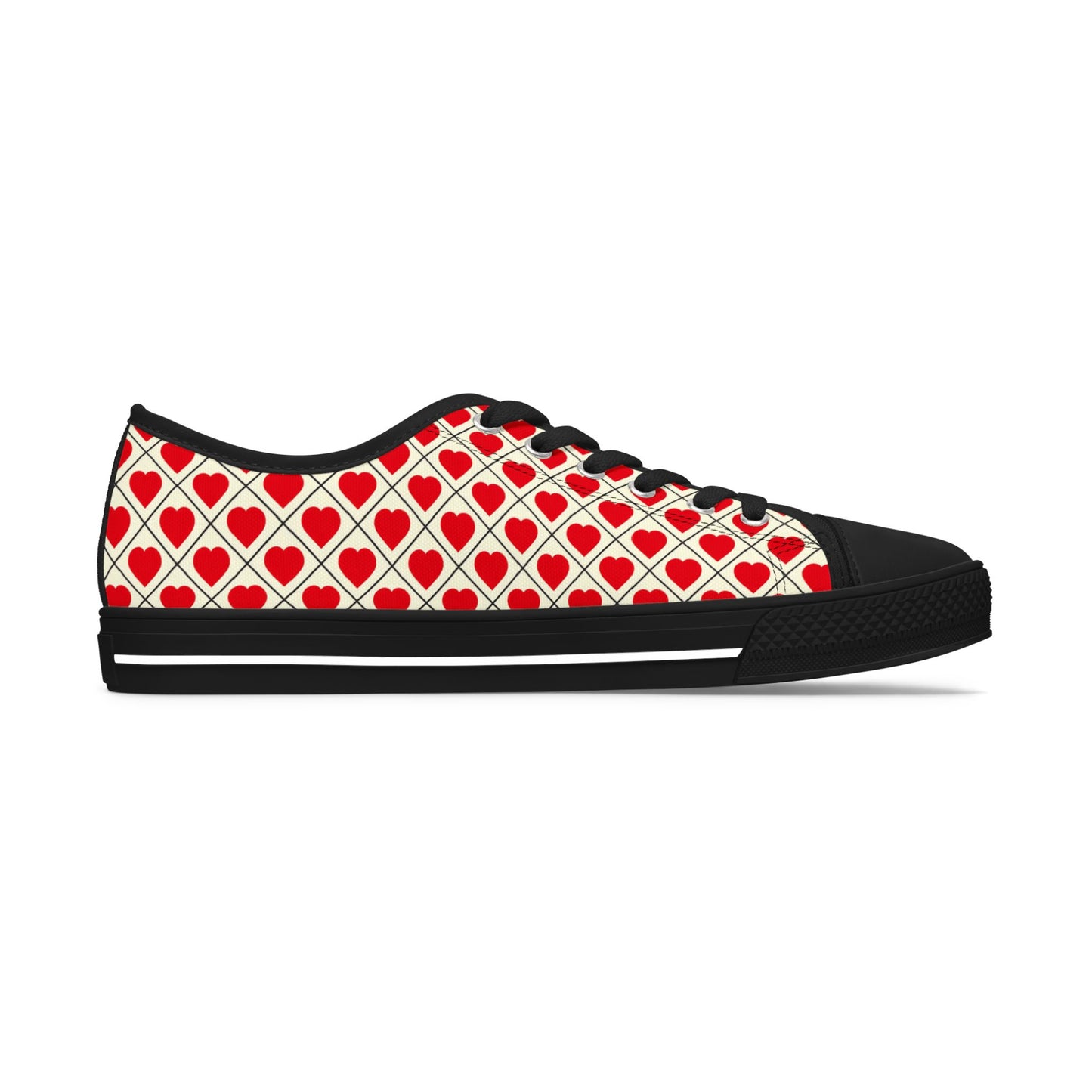 Low Top Sneakers — Red Heart Pattern Casual Women's Shoes (Valentine's Day)