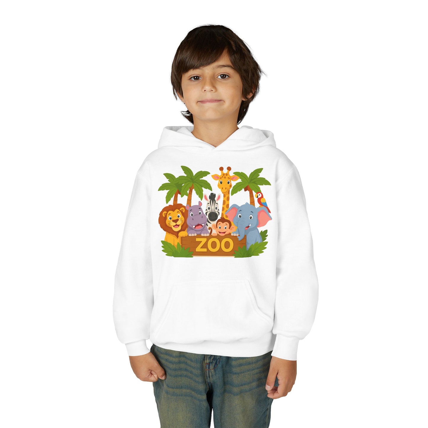 Kids Zoo Animals Hoodie - Cute Safari Lion Giraffe Elephant Sweatshirt