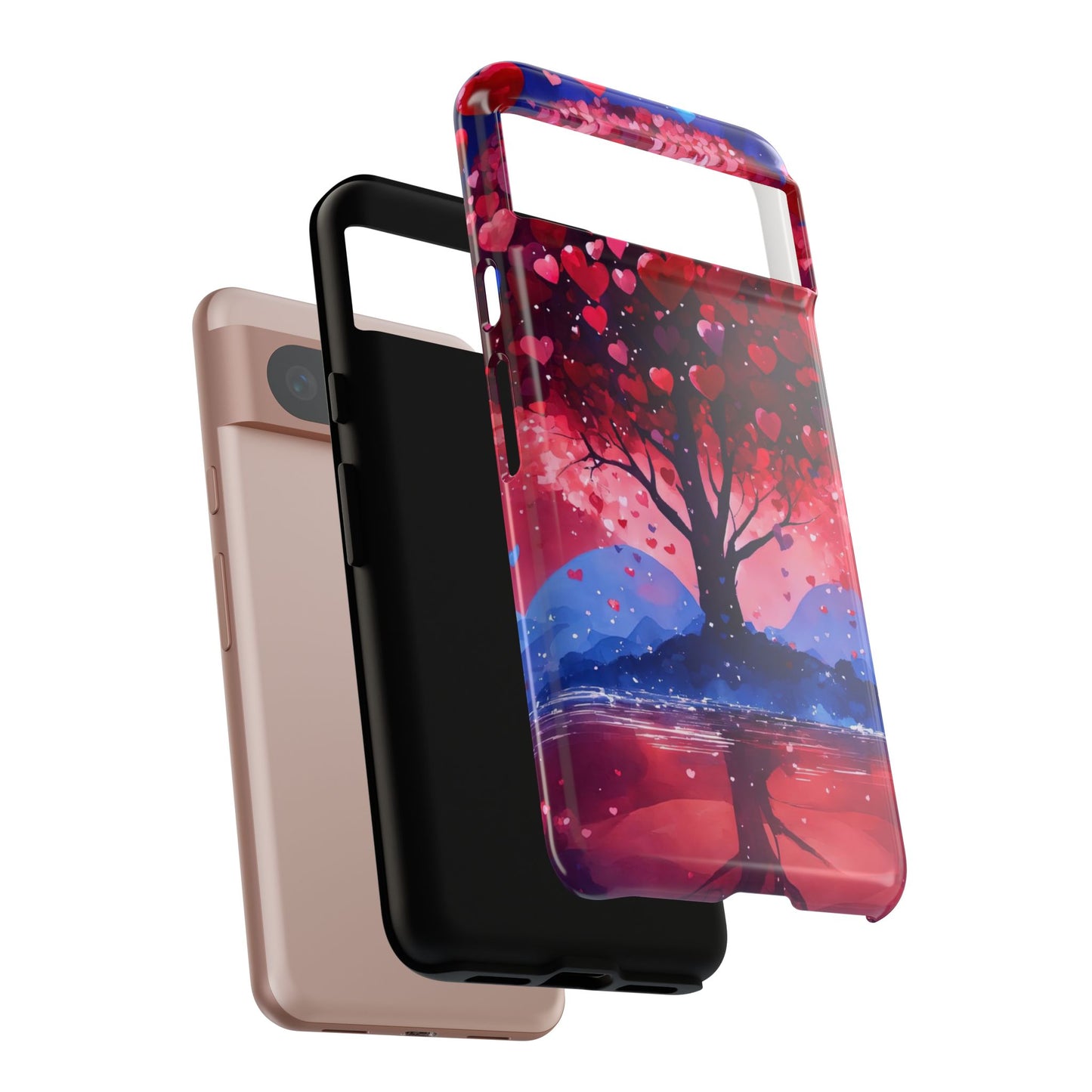 Heart Tree Phone Case — Romantic Red & Blue Protective Tough Case