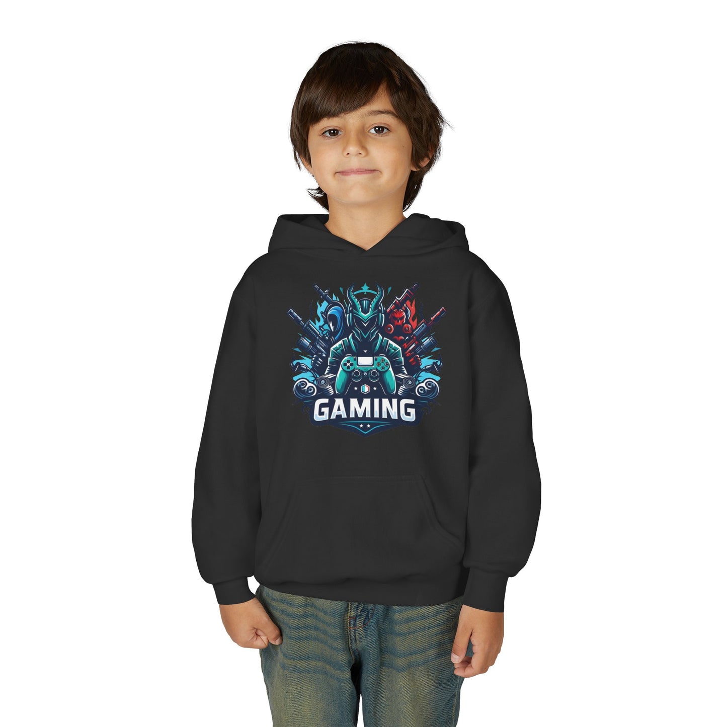 Youth Gaming Hoodie — Robotic Gamer Emblem Sweatshirt