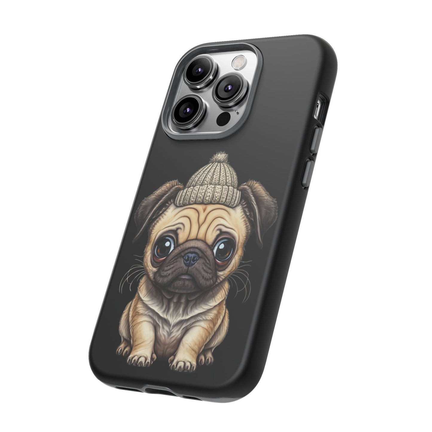 Pug Phone Case – Cute Pug Puppy Illustration on Black Tough Case