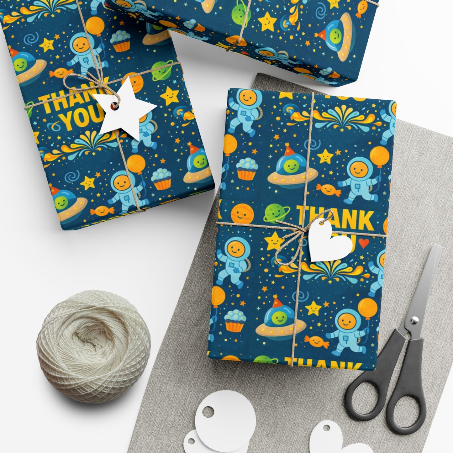 Gift Wrap Paper - 'Thank You' Space Party Pattern (Blue)