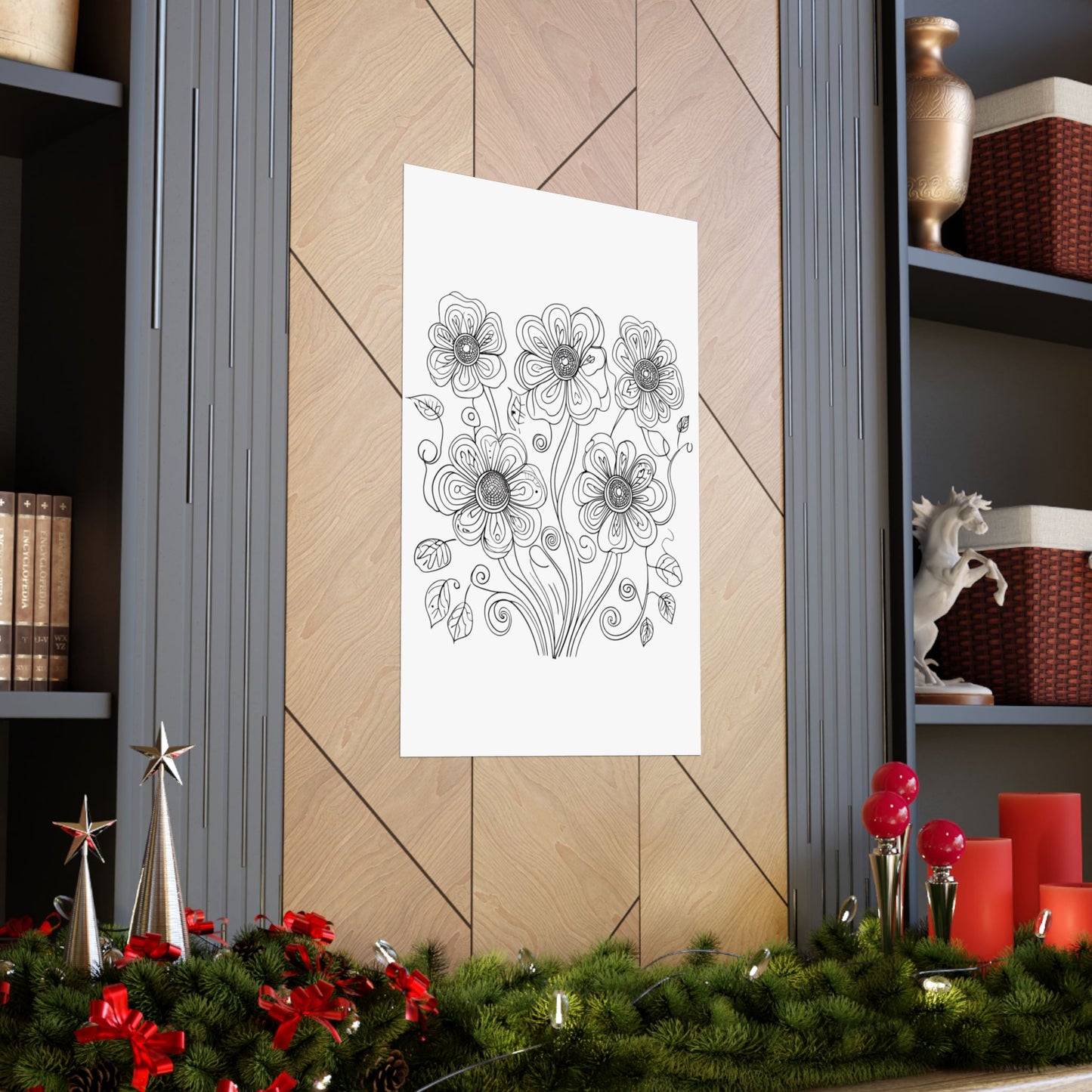 Floral Line Art Poster — Black & White Daisy Bouquet Matte Print - DIY