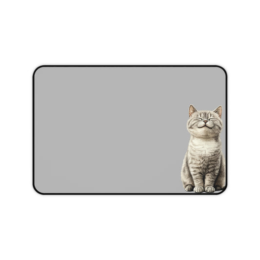 Smiling Cat Desk Mat — Cute Grey Mousepad for Home Office & Gamers