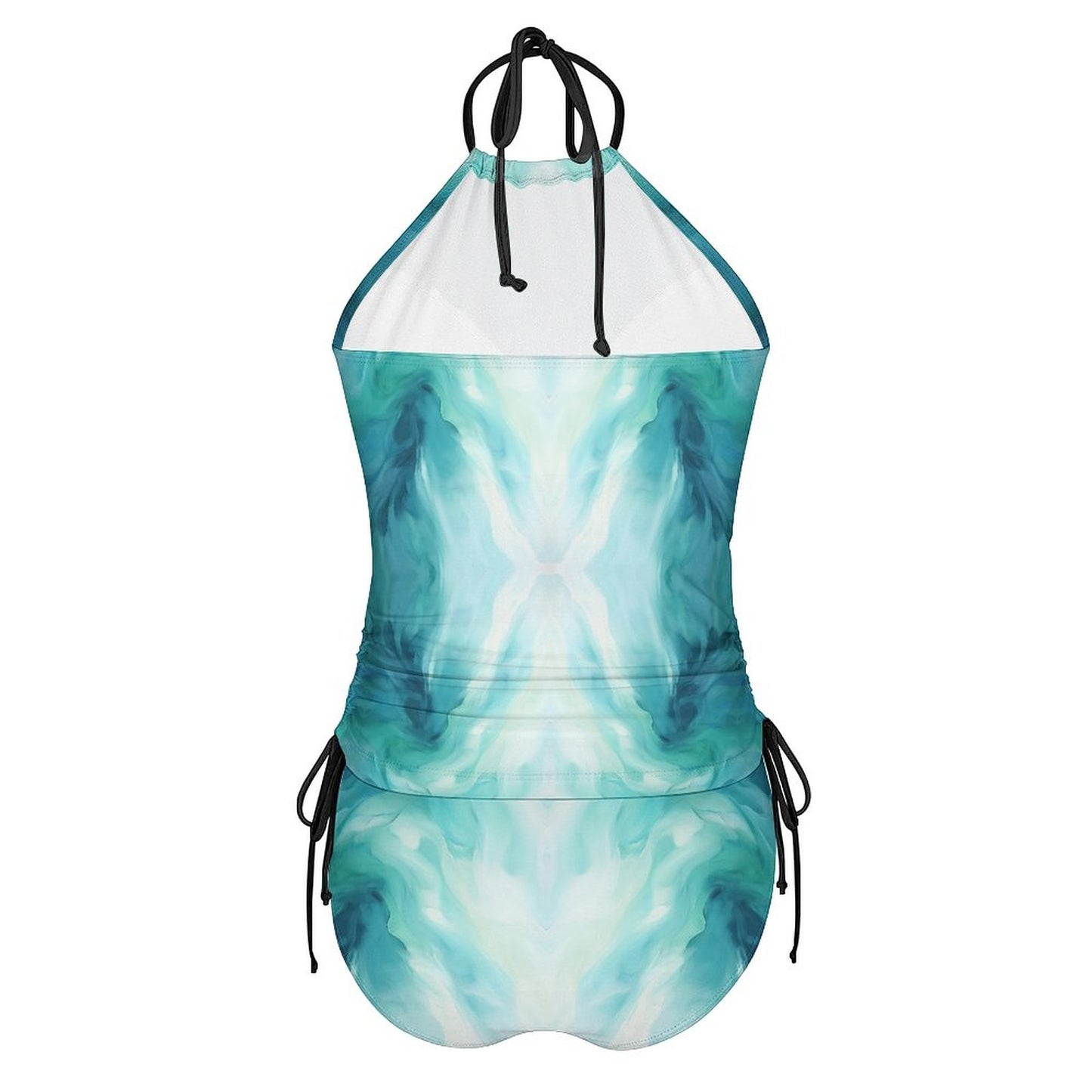 2-Piece Women's Tankini Set with High Neck Halter Top Ocean Blue