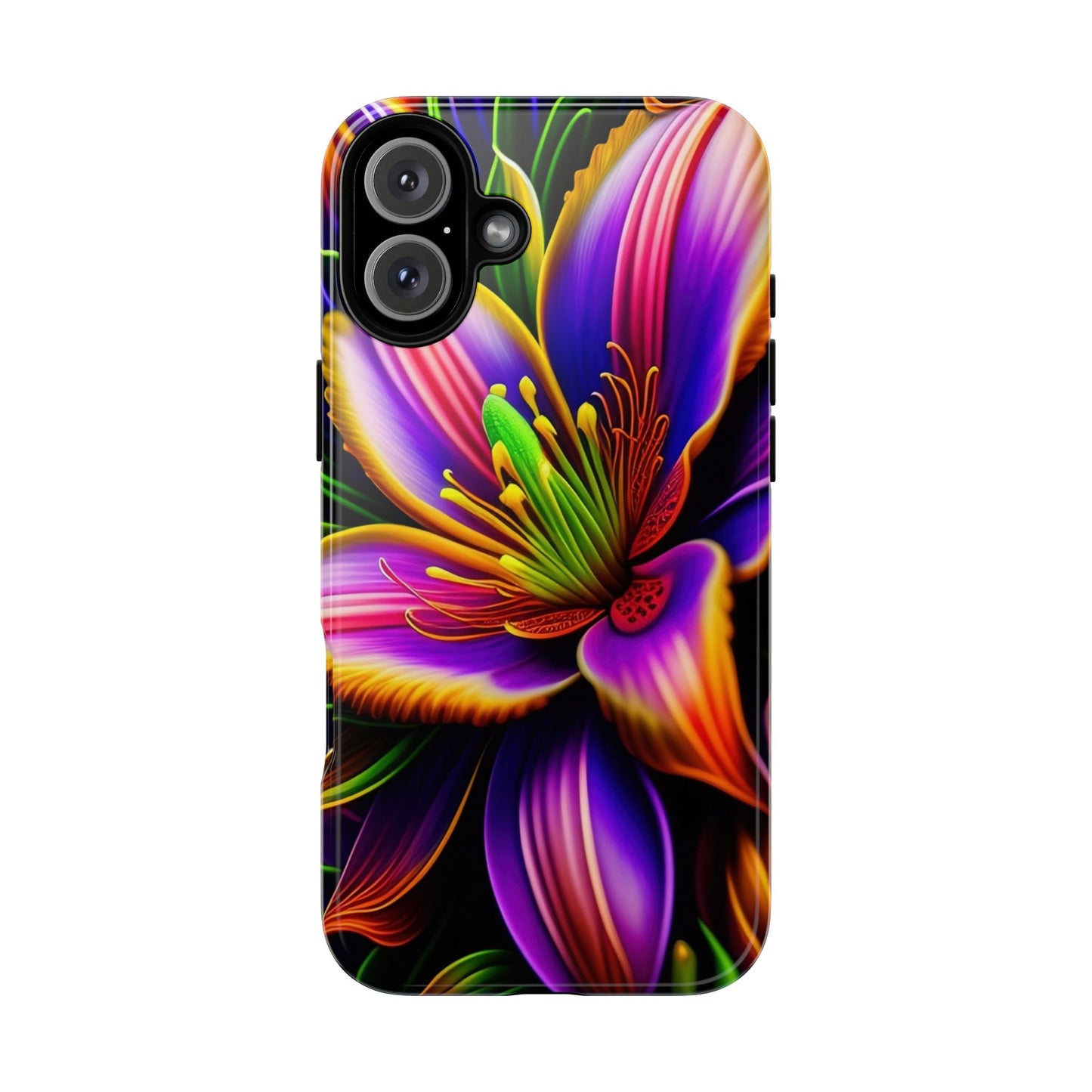 Floral Neon Tough Phone Case — Vivid Purple & Orange Lily Protective Cover