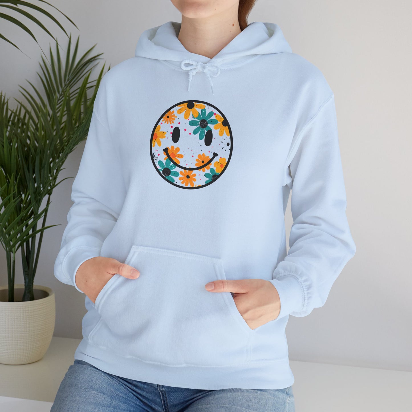 Floral Smiley Hoodie — Retro Daisy Smile Graphic Hoodie