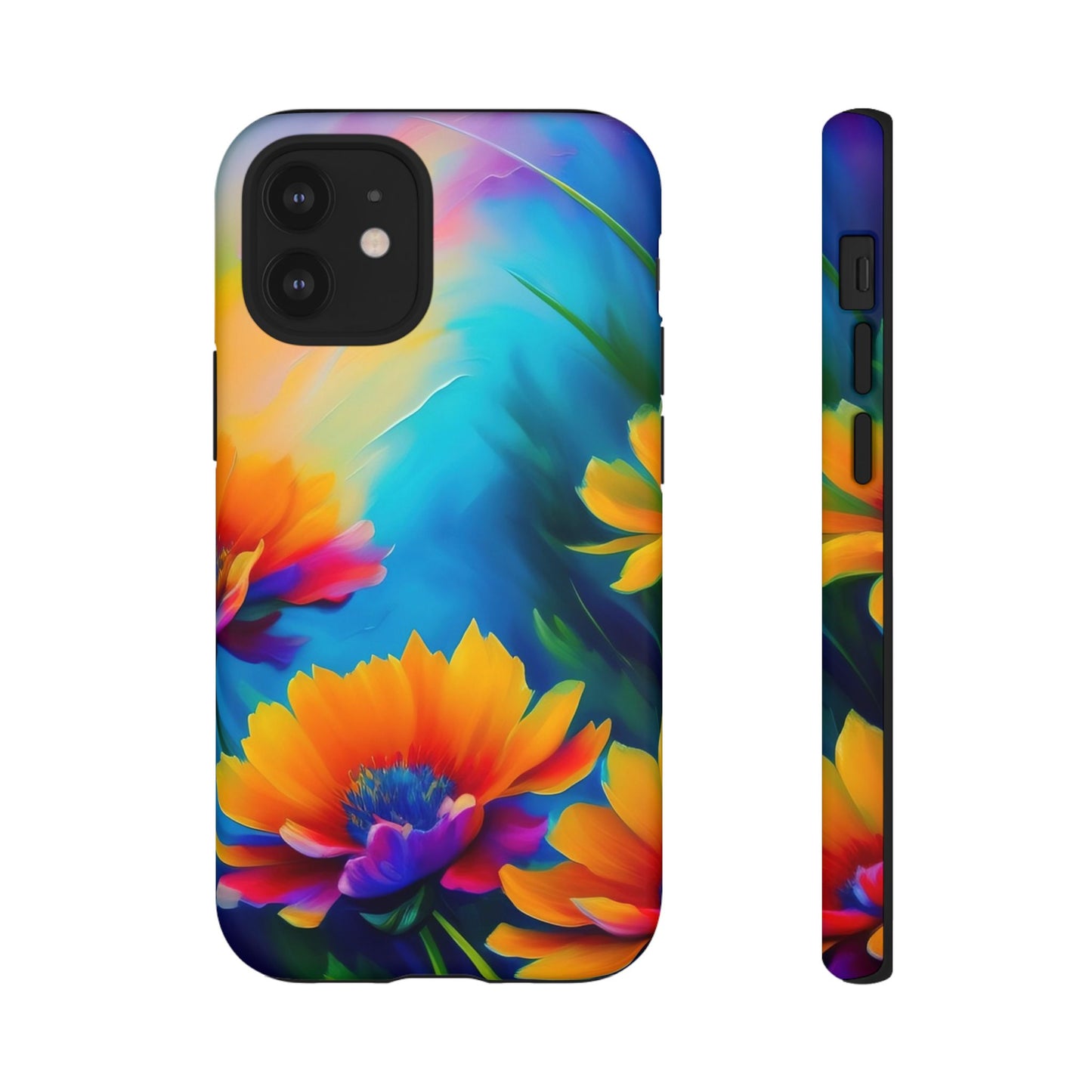 Floral Burst Tough Phone Case — Vibrant Watercolor Flowers Protective Cover