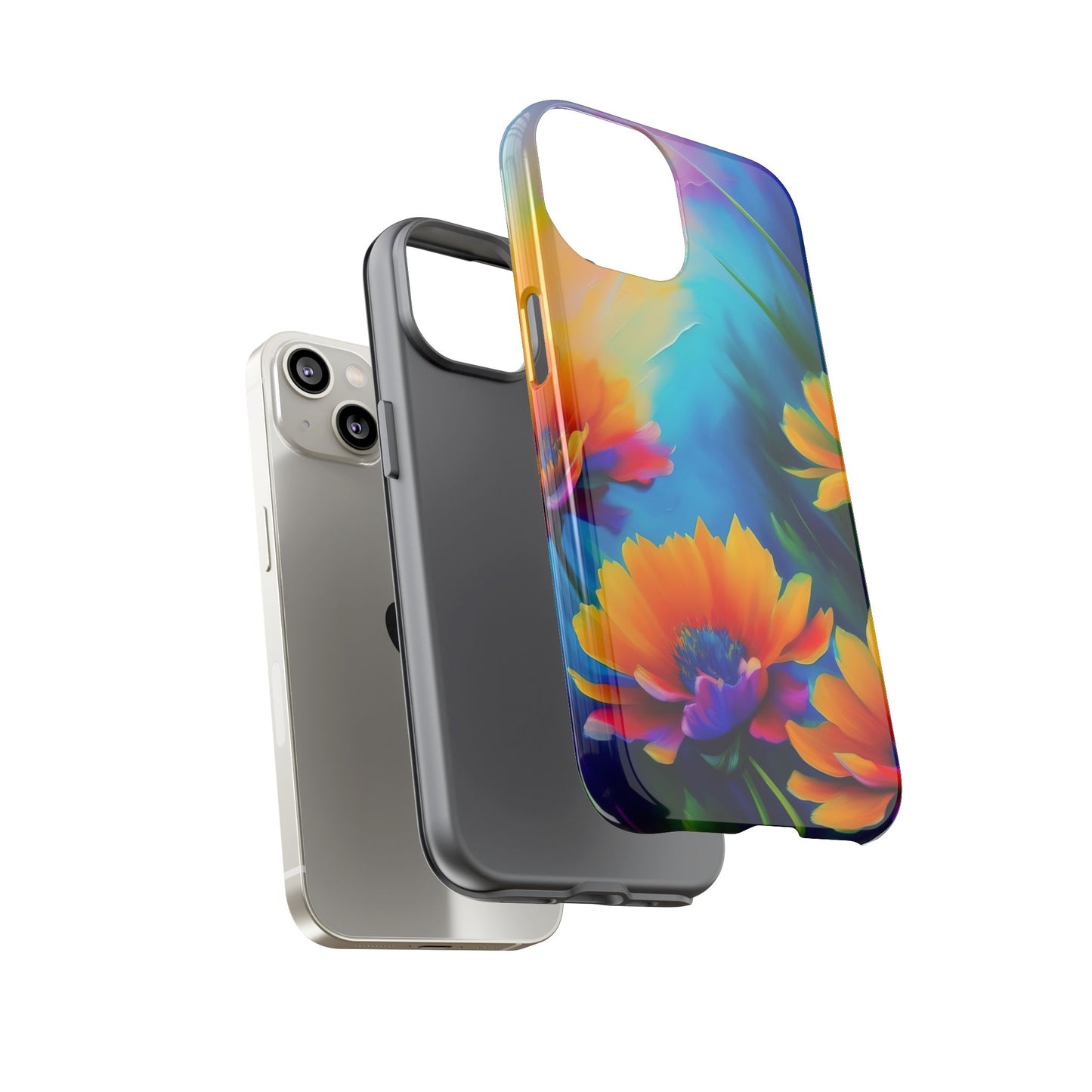 Floral Sunset Tough Phone Case — Vibrant Watercolor Flowers Protective Cover