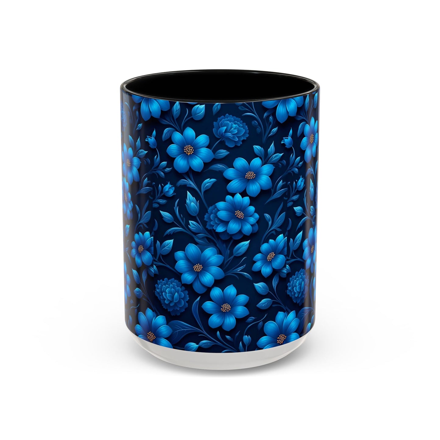 Floral Accent Coffee Mug, Blue Flower Mug, Ceramic Coffee Cup, Gift for Her, Nature-Themed Drinkware, Floral Home Decor, Unique Mug