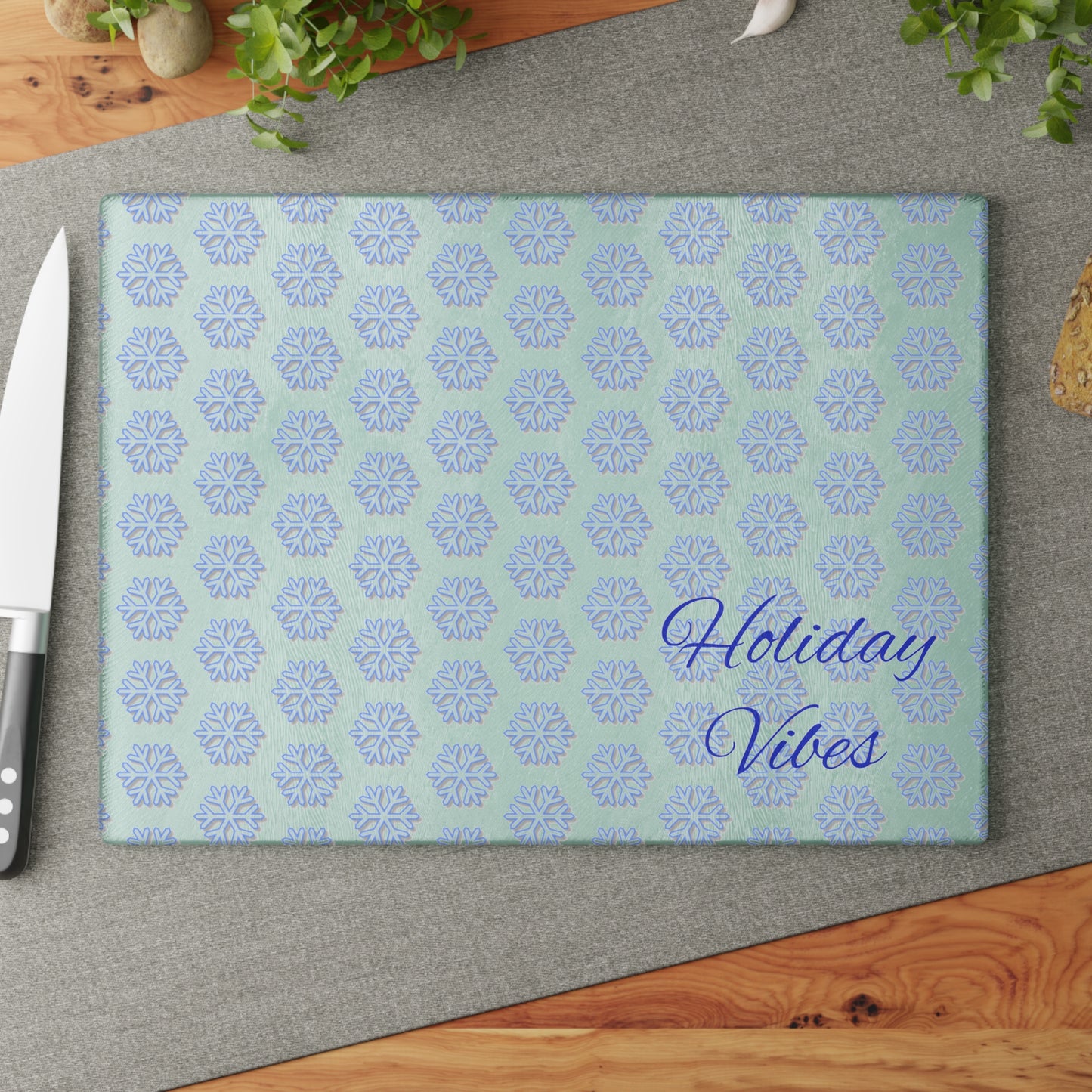 Holiday Vibes Glass Cutting Board | Festive Kitchen Decor, Holiday Gift, Home Cooking Accessory, Unique Culinary Gift, Seasonal Kitchenware