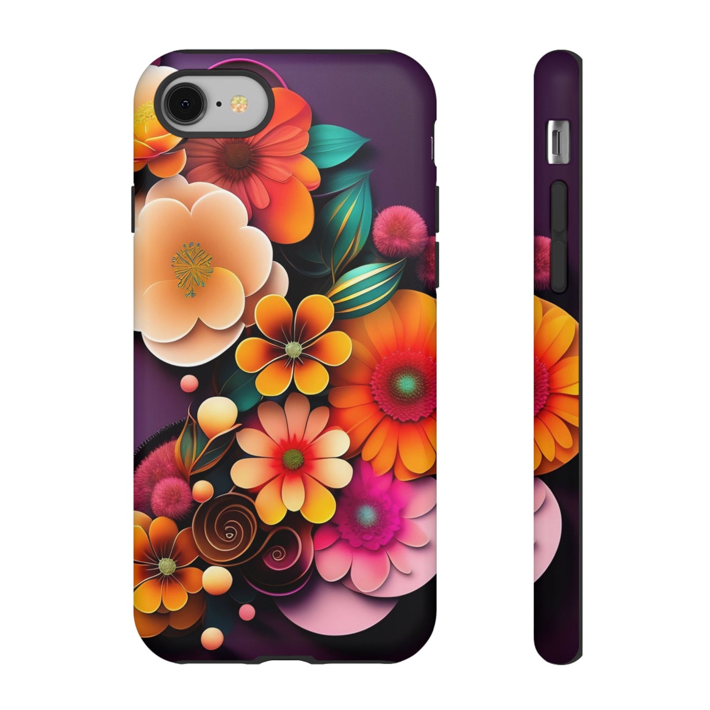 Floral Burst Tough Phone Case — Colorful Retro Flowers Protective Cover