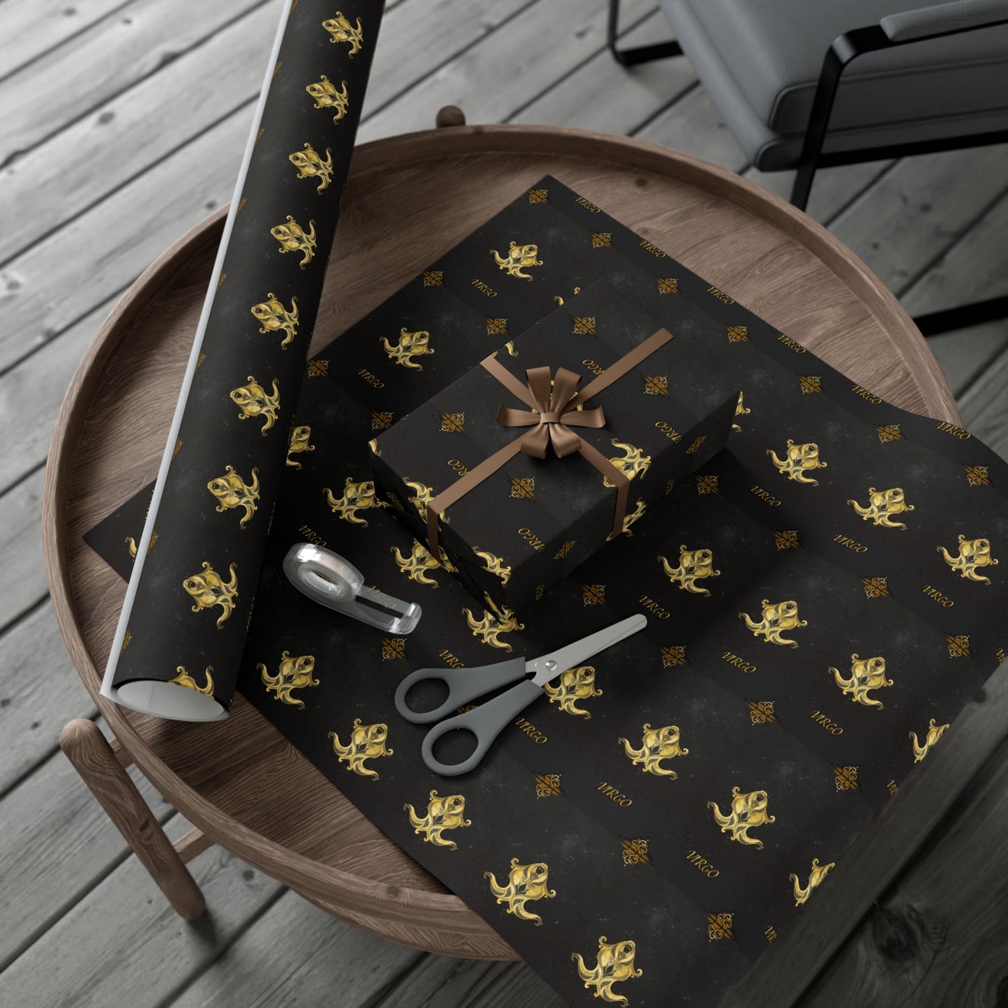 Virgo Luxury Black & Gold Wrapping Paper - Regal Fleur-de-Lis Gift Wrap