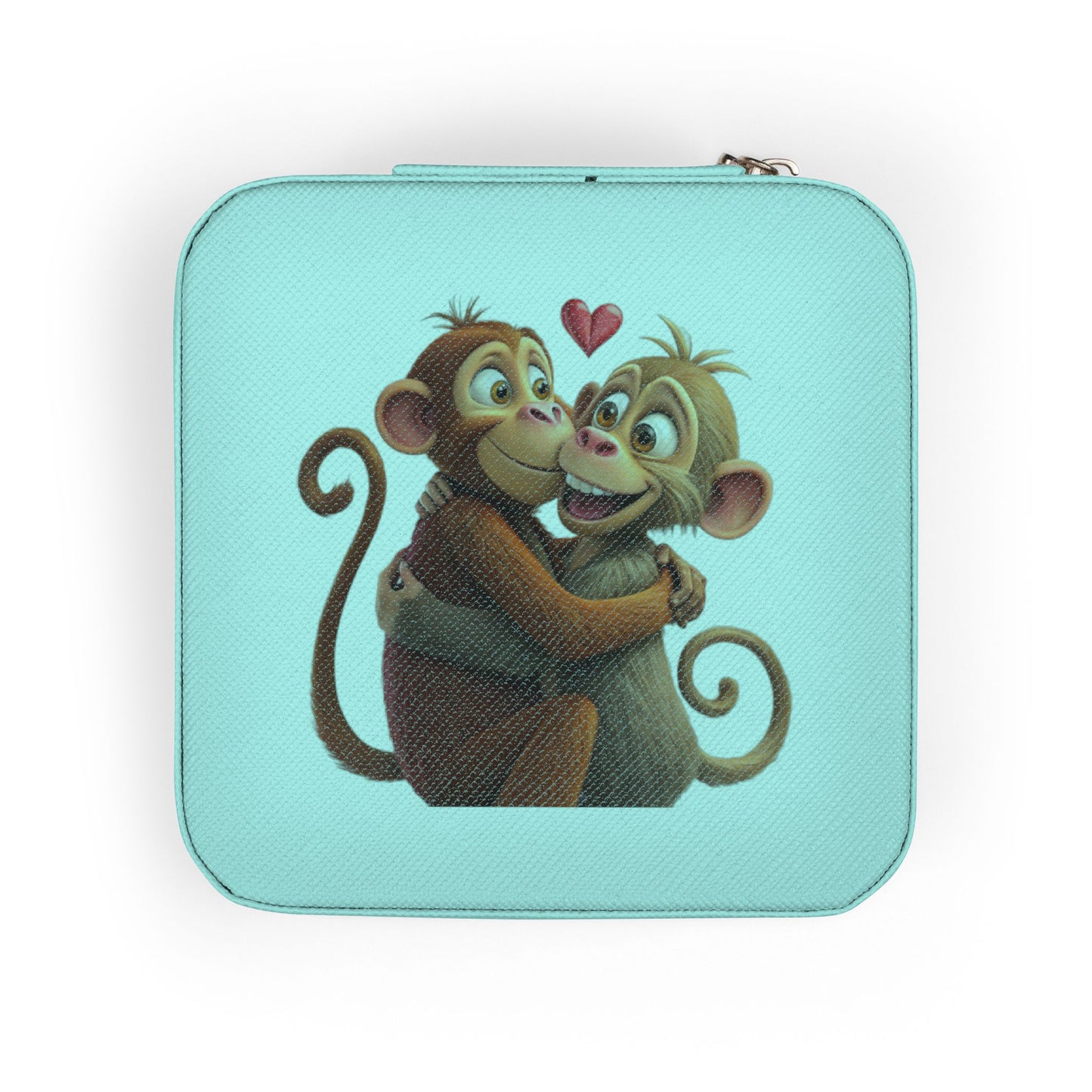 Small Pink Jewelry Travel Case — Cute Hugging Monkeys Design