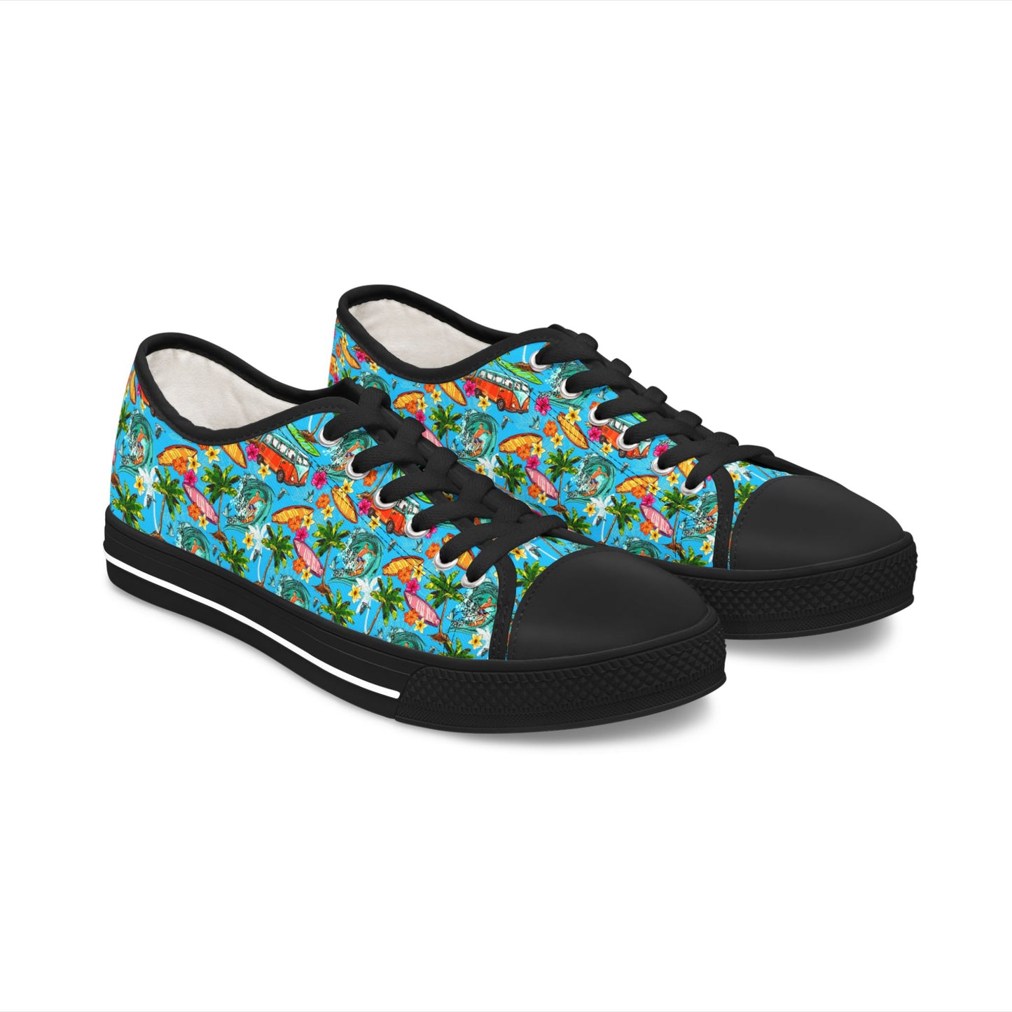 Low Top Sneakers — Tropical Flamingo Print Canvas Shoes