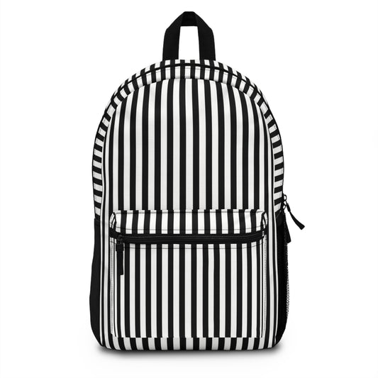 Black & White Vertical Stripe Backpack — Classic Nautical School Bag