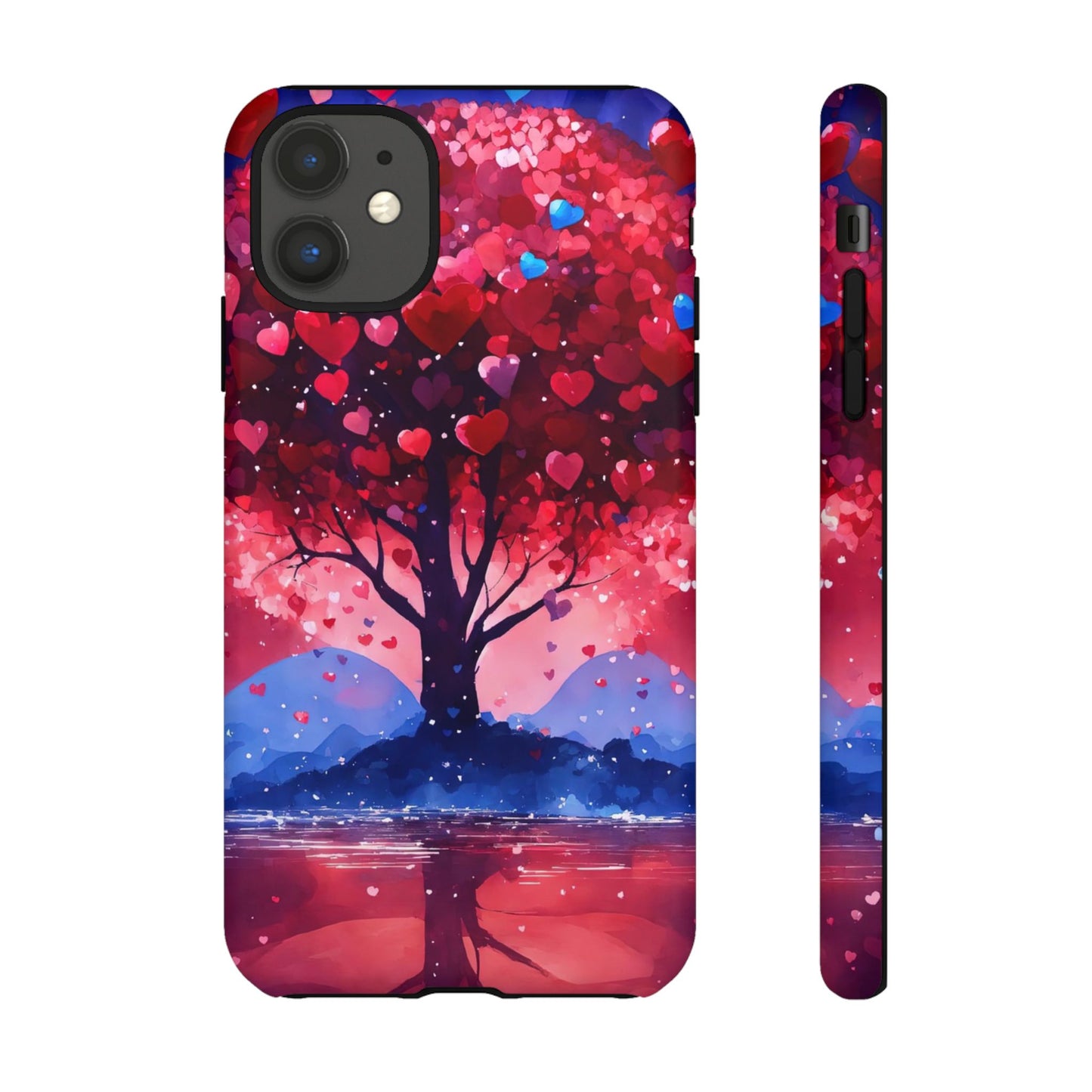 Heart Tree Phone Case — Romantic Red & Blue Protective Tough Case