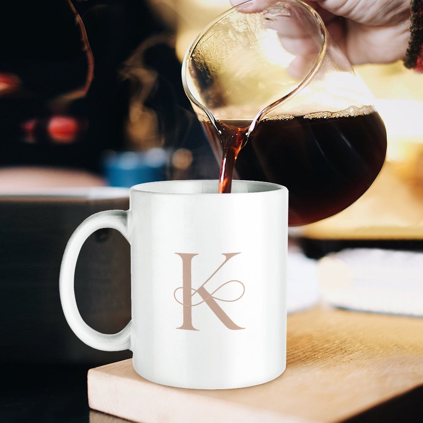 14oz White Ceramic Mug with Handle - Letter K