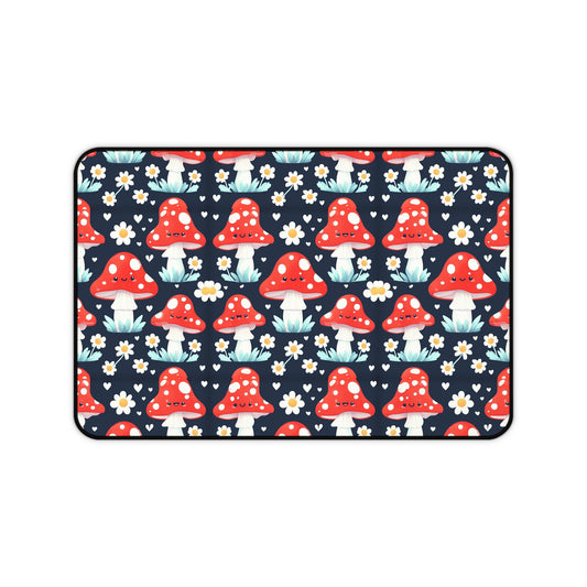 Mushroom & Daisies Desk Mat — Cute Red Toadstool Mousepad for Desk Decor