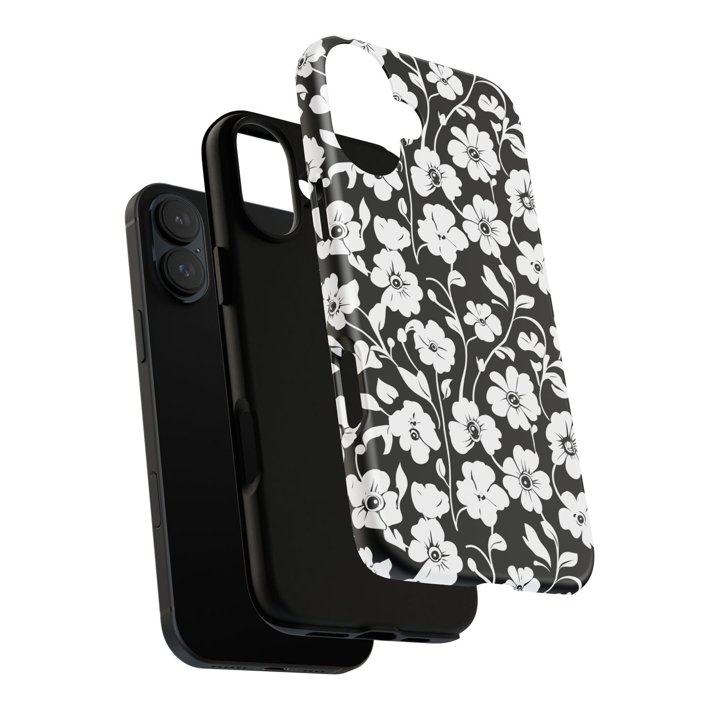 Floral Noir Tough Phone Case — Black & White Flower Protective Cover