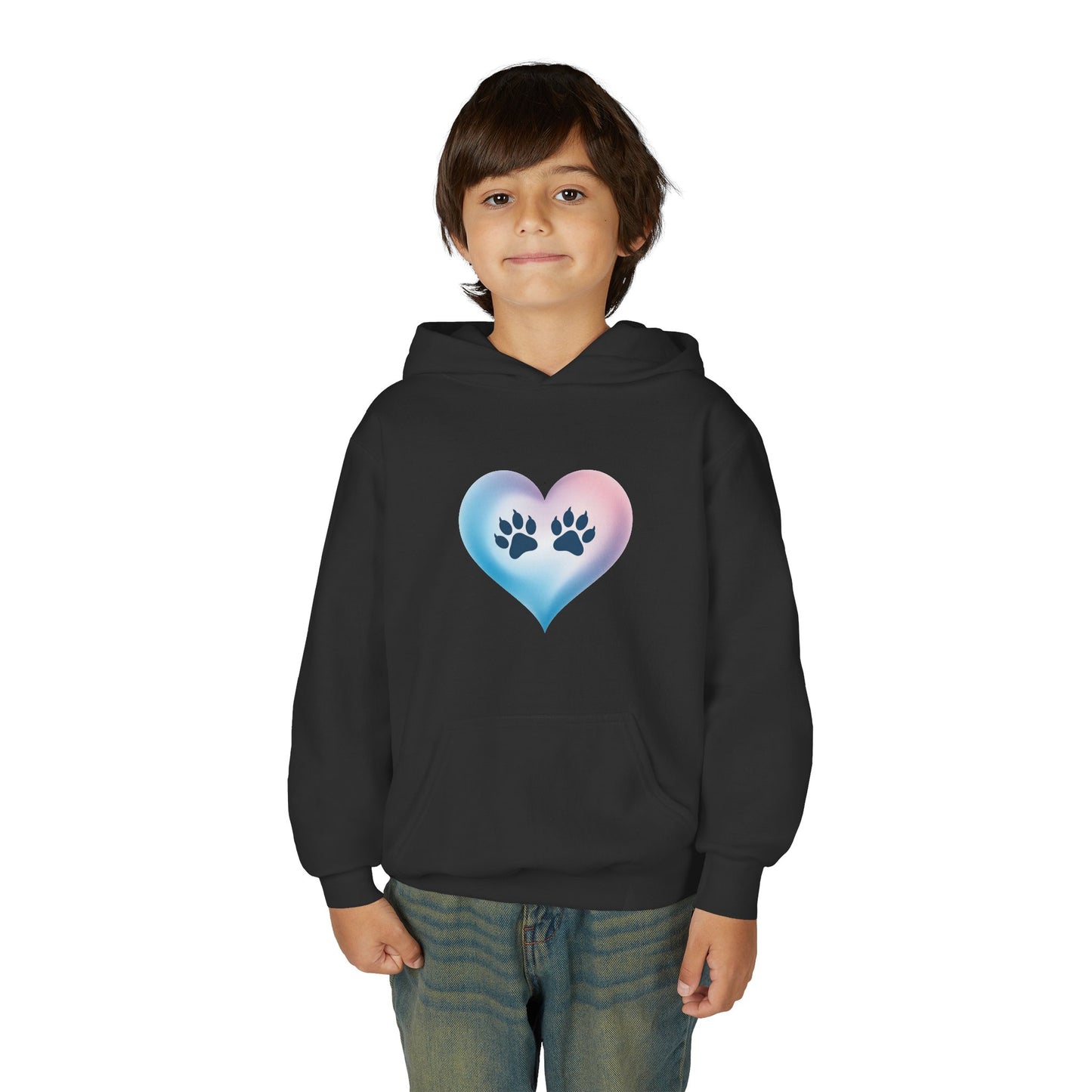 Kids Heart Paw Hoodie — Pastel Gradient Pet Lover Sweatshirt