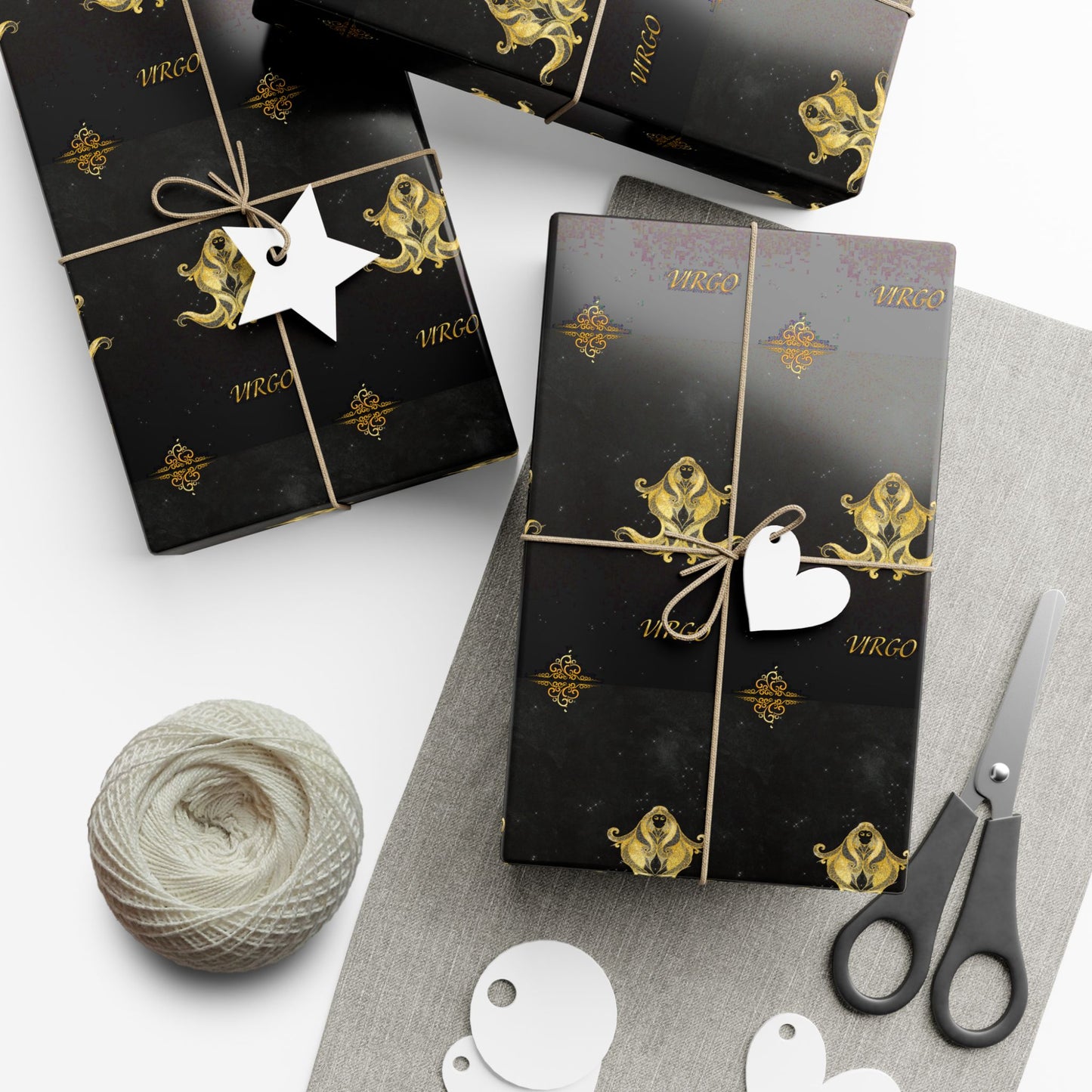 Virgo Luxury Black & Gold Wrapping Paper - Regal Fleur-de-Lis Gift Wrap