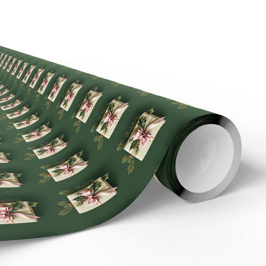 Holiday Floral Gift Wrap — Green Lily Pattern Wrapping Paper Roll
