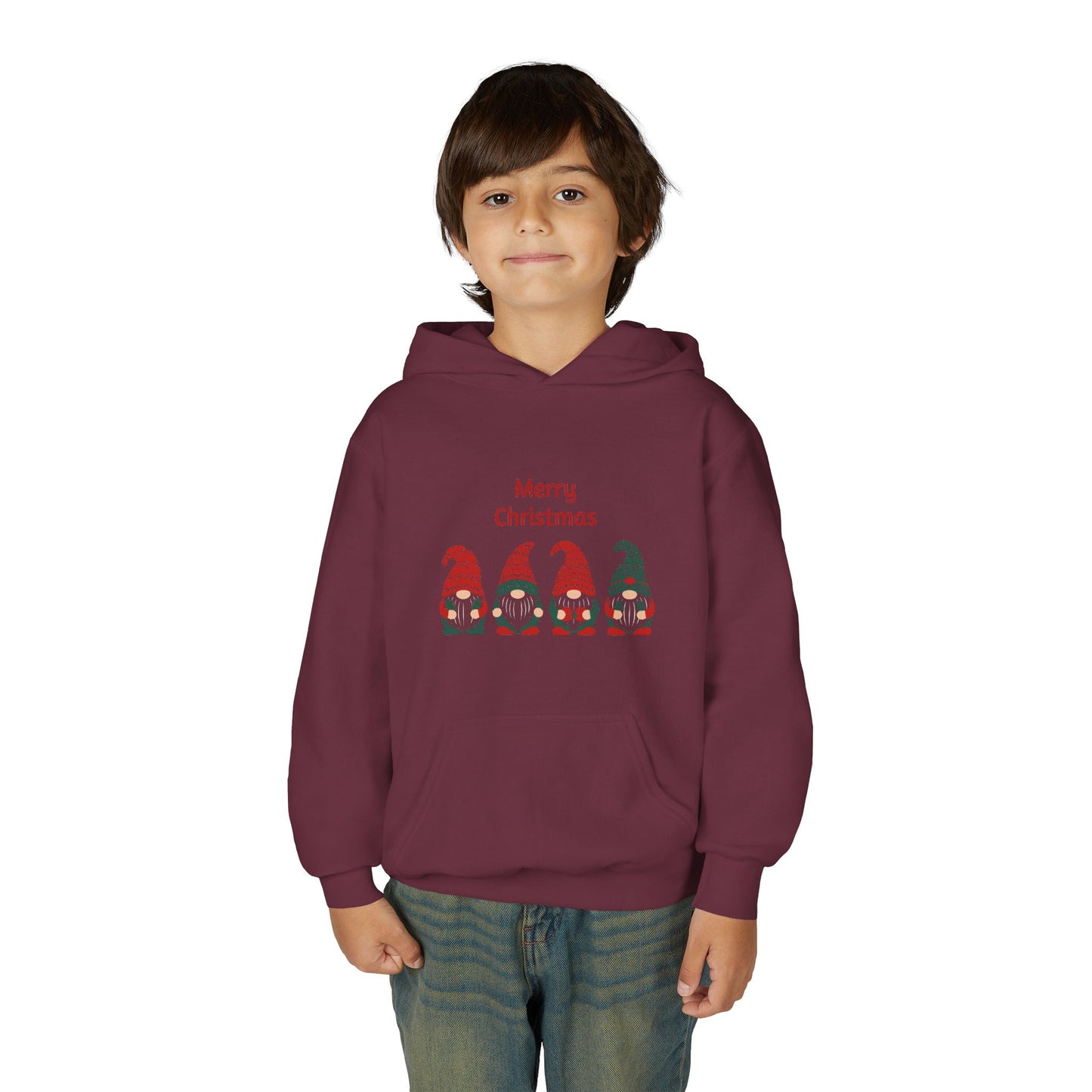 Youth Christmas Gnome Hoodie - "Merry Christmas" Holiday Kids Sweatshirt
