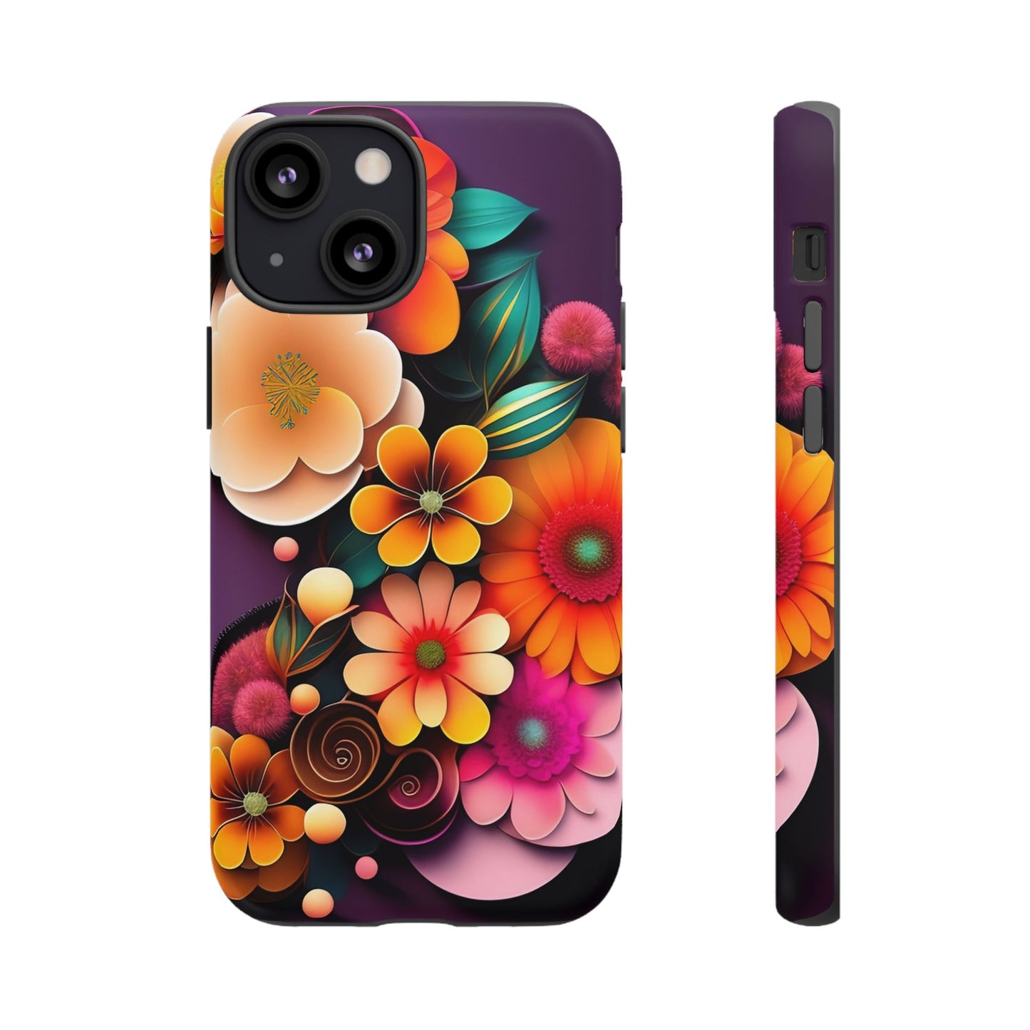 Floral Burst Tough Phone Case — Colorful Retro Flowers Protective Cover
