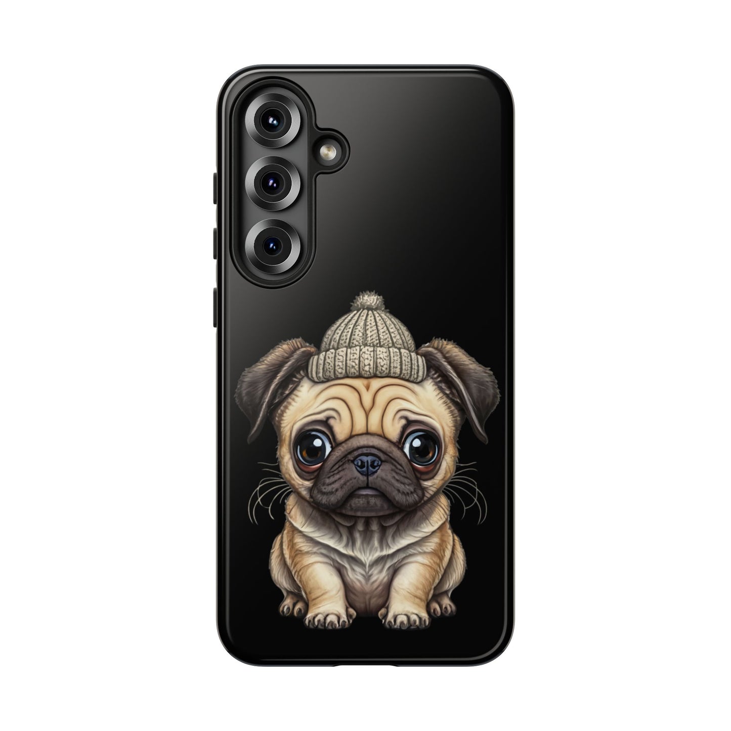 Pug Phone Case – Cute Pug Puppy Illustration on Black Tough Case