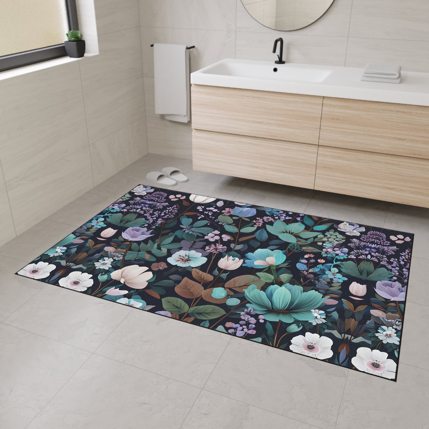 Floral Heavy Duty Floor Mat — Dark Botanical Non-Slip Door Rug