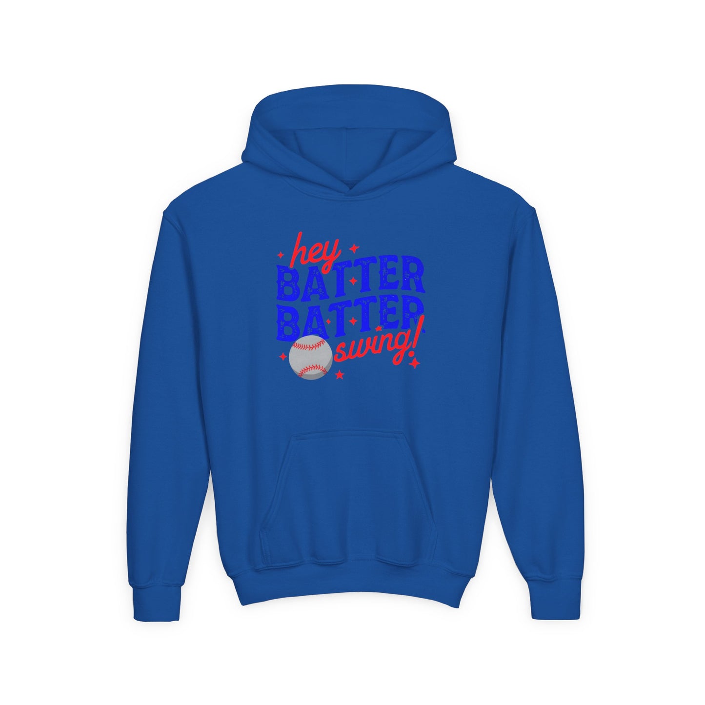 Youth Baseball Hoodie — "Hey Batter Batter Swing!" Graphic